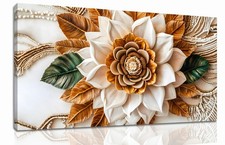 Boho Flower Canvas Wall Art for Living Room White and Brown Large Canvas Prin...