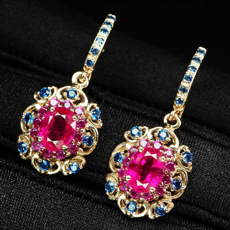 Atractivos Pendientes de Turmalina Rubelita Rosa 3.25Ct Plata de Ley 925 Oro Rosa Foto 2 de 4