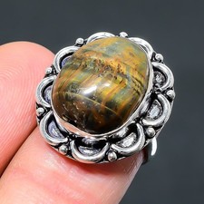 Tiger's Eye 925 Sterling Silver Gemstone Handmade Women Jewelry Ring 6" NS 25225