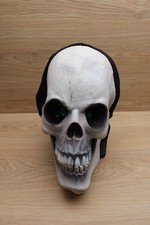 Vintage 1995 Paper Magic Group Halloween Mask w/ Hood, Green Light Up Eyes Skull