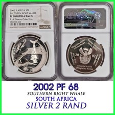 1 oz SILVER 2002 SOUTH AFRICA 2 RAND southern right whale PF68 NGC R2 new holder