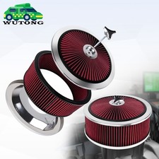 High Flow 14 X 5 Red Round High Flow Thru Washable Air Cleaner W Chrome Lid