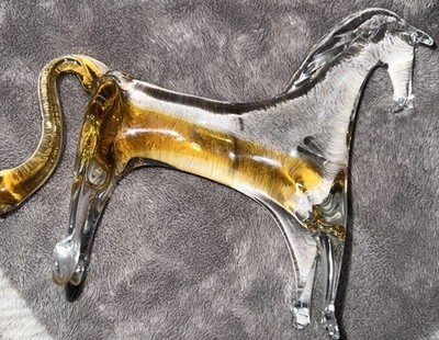 Hand Blown Glass Hirse. 5.5 x5  Equestrian Clear And Amber(honey) Mcm Figurine