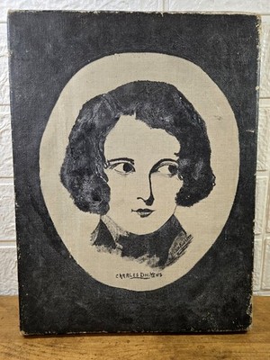 ''CHARLES DICKENS'' Gothic Style Signed Canvas Art on Wooden Sign - OOAK, Preowned