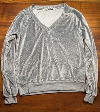 Michael Stars Women s Gray V-neck Velour Sweatshirt Waistband Sz Small