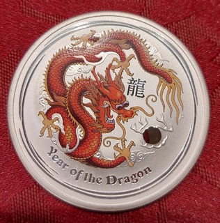 1 Stück 1 oz Unze Silber 2012 Australien Lunar II Drache coloriert OVP BU 2/6