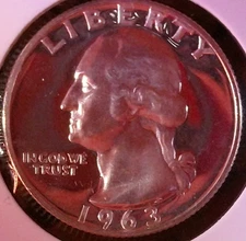 1963 -P  WASHINGTON 90% SILVER QUARTER 25C PROOF