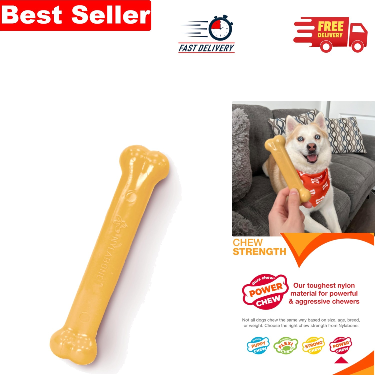 Extreme Tough Dog Chew Toy Bone - Durable Peanut Butter Flavor for Active Play