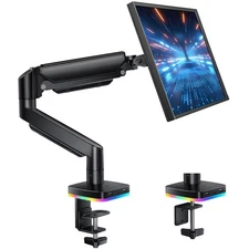 RGB Single Monitor Stand, Gas Spring Monitor Arm with 3 USB Ports, Charging a...