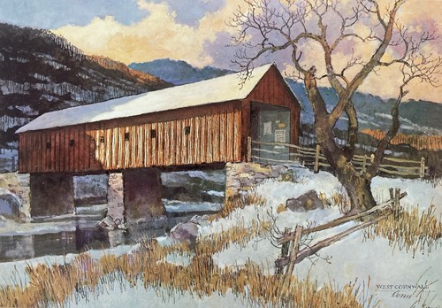 Vintage Eric Sloane Cornwell Bridge Conn Card Commissioned Colonial Bancorp