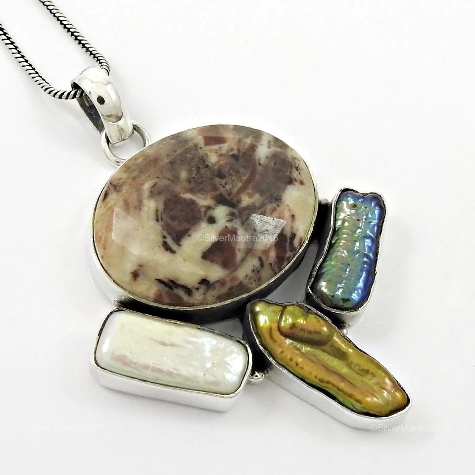 Biwa-See Perle Edelstein 925 Sterlingsilber Elegant Weihnachtsgeschenk Anhänger - Bild 4 von 4