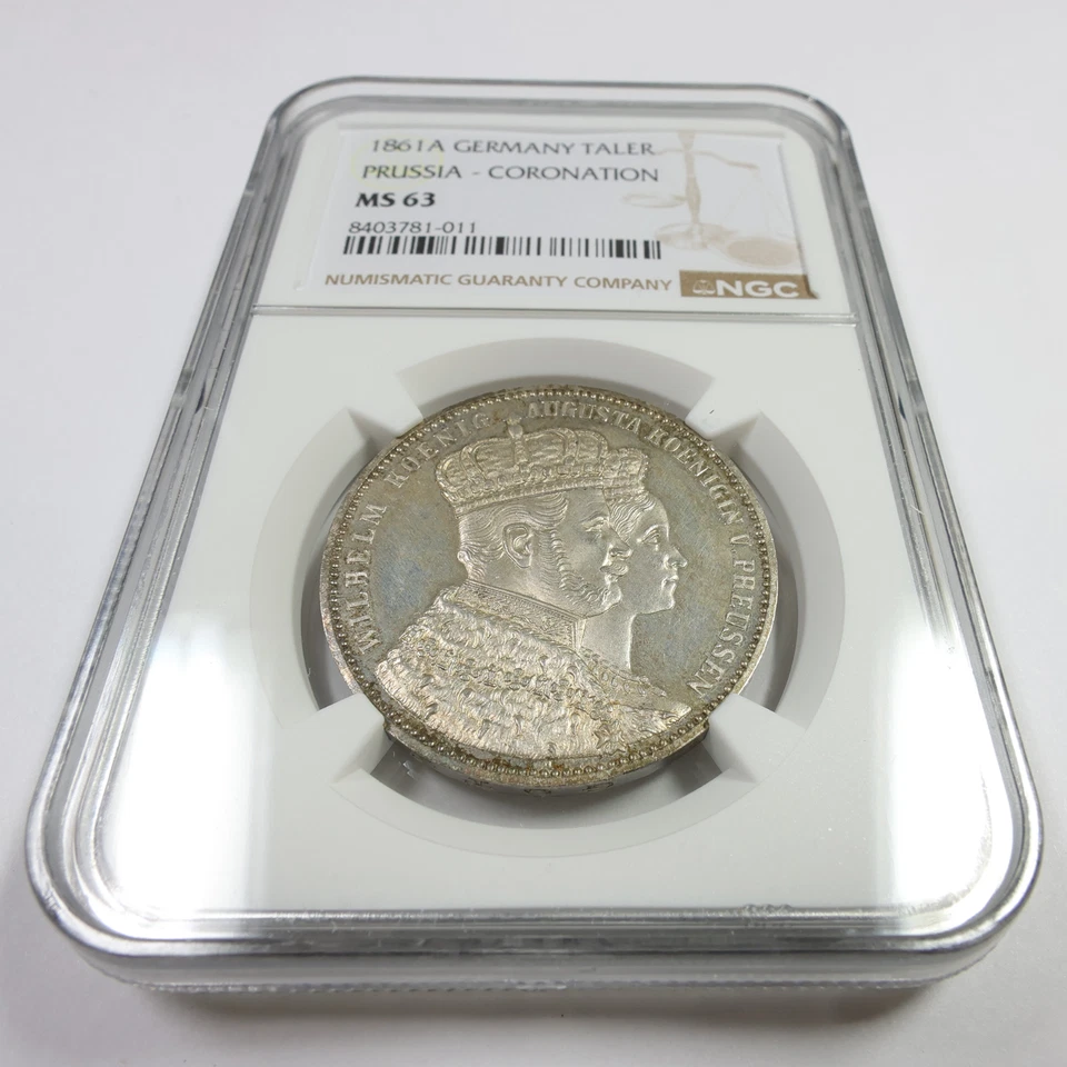 1861 NGC MS63 - Prussia Germany Toned Silver Taler Coronation Coin #57993A - Image 2 of 3
