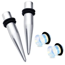 1 Gauge - 9MM Ear Stretching Kit Tapers And Single Flare Ear Plugs Tunnels Ga...