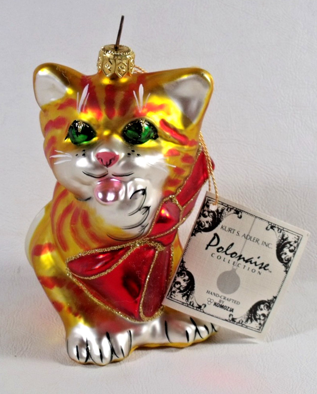 Kurt Adler Christmas Ornament CAT WITH RED BOW NWT