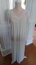 Vintage Vanity Fair Long Nightgown Size Small Pale Blue Lace Flowers Neckline