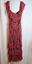 DR2 by DANIEL RAINN Tiered Floral Maxi Dress Pink Womans Size Large