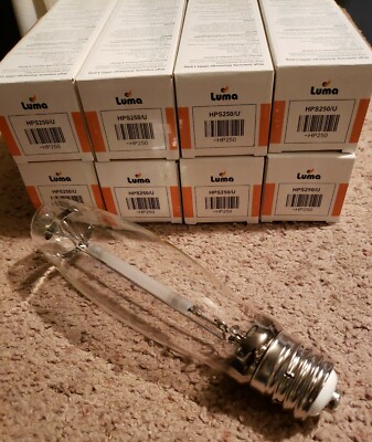 250 W High Pressure Sodium Lamps Luma E39 Clear  HPS250/U Mogul Base (lot of 8).