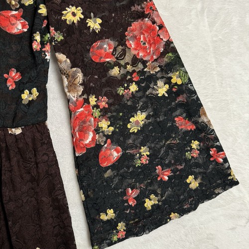 Robe midi neuve Suzanne Betro dentelle florale taille M marron boho terreux neutre col V - Photo 16/18