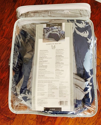 Gracyn 14pc Complete Bed Set King New Package Navy And Gray Luxury Pillow Soft - Picture 4 of 6