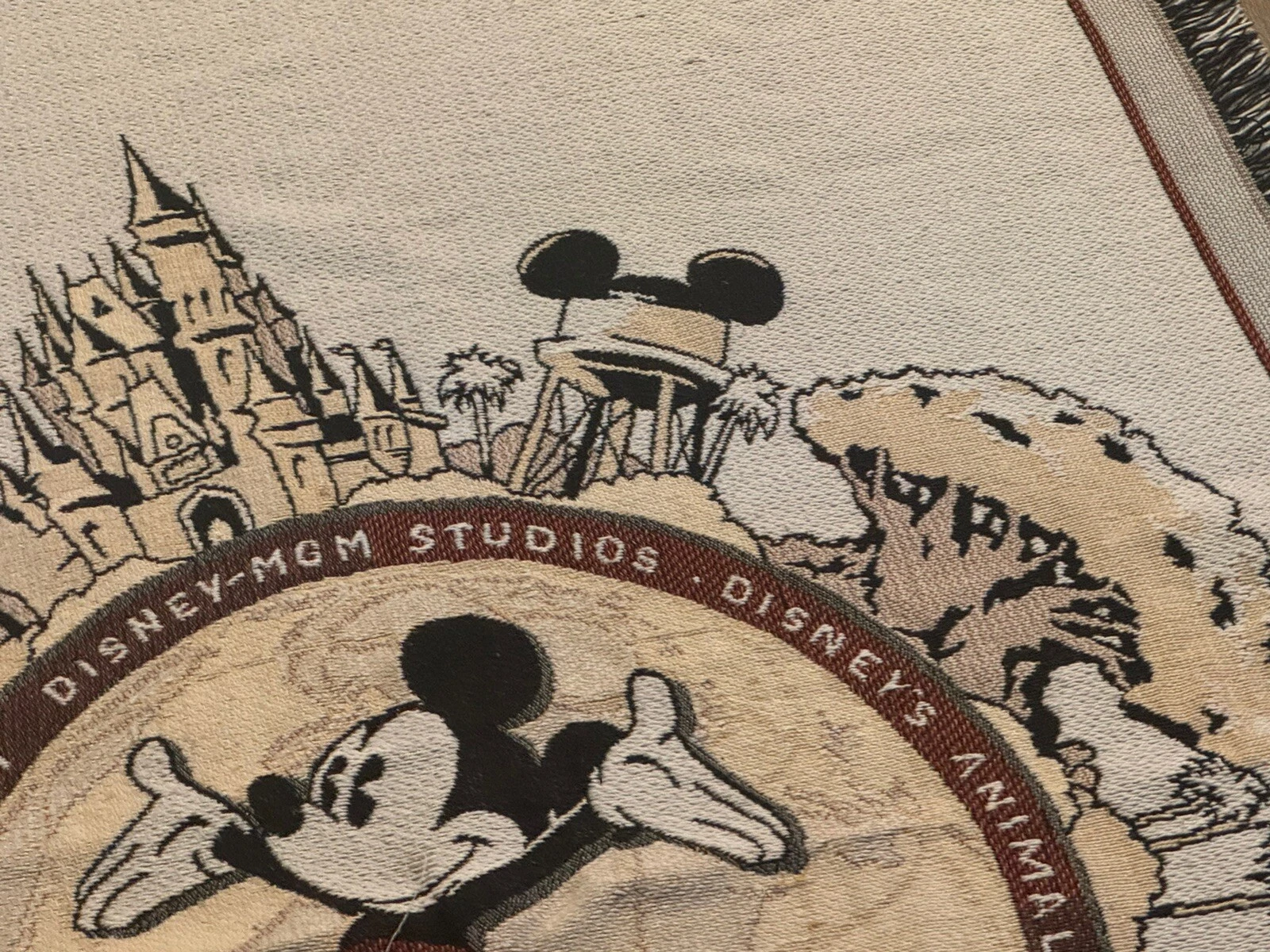 Vintage Disney World Mickey Mouse Tapestry Throw Blanket 2000 Epcot MGM Studios