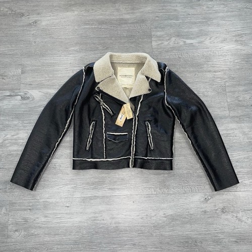 Ralph Lauren Denim Supply Biker Jacke Damen XL Lammfell Vegan Leder Neu mit Etikett