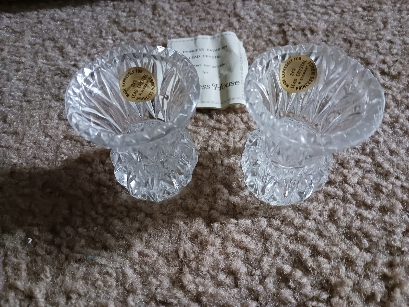 Princess House Bavarian Lead Crystal Pair Bud Candle Holders W. Germany