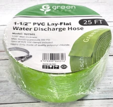 1-1/2 in PVC Lay-Flat Water Discharge Hose 300 PSI 25 FT Water Discharge Hose
