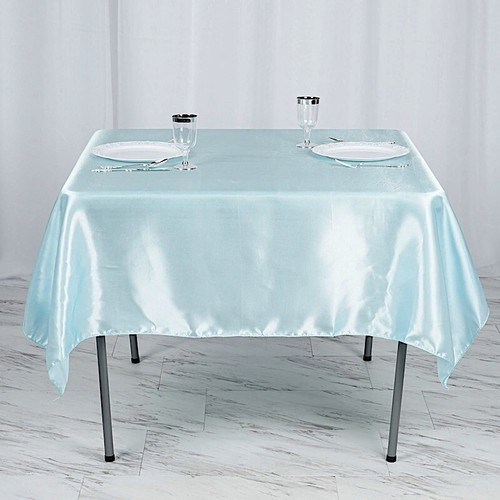 Light Blue SATIN 90x90" SQUARE TABLE OVERLAY Wedding Reception Supplies SALE - Picture 6 of 8