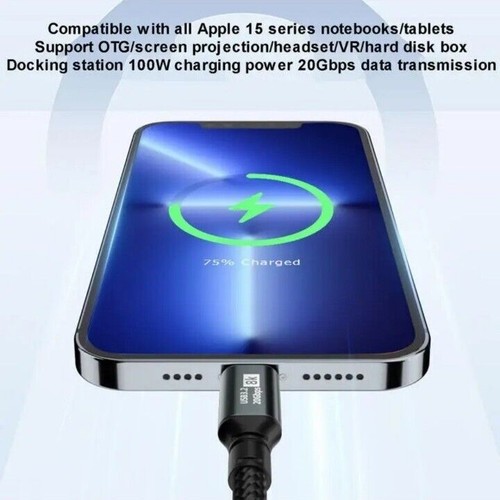 USB-C 3.2 Gen2 Type-C Cable Thunderbolt 5A 100W Charging Cable 20GBP Data Cable - Picture 5 of 12