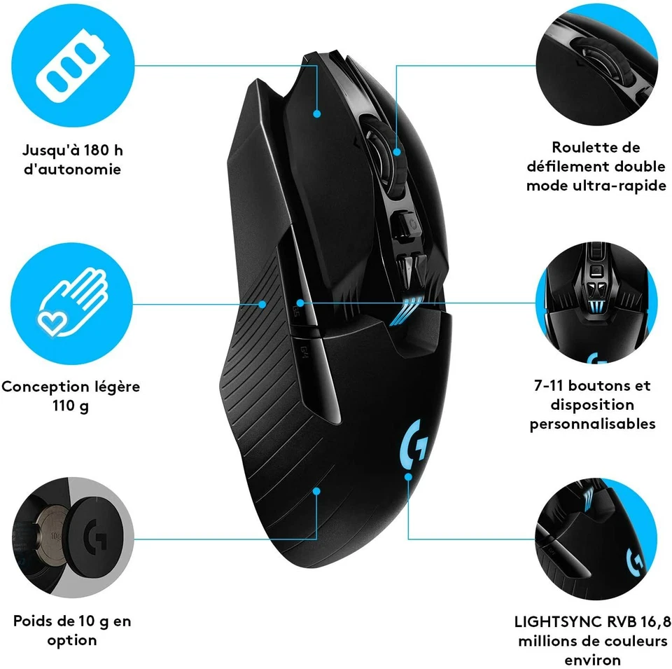 Souris Gaming Logitech G903 Lightspeed Sans Fil Haute Précision 16000 Dpi - Photo 4/4
