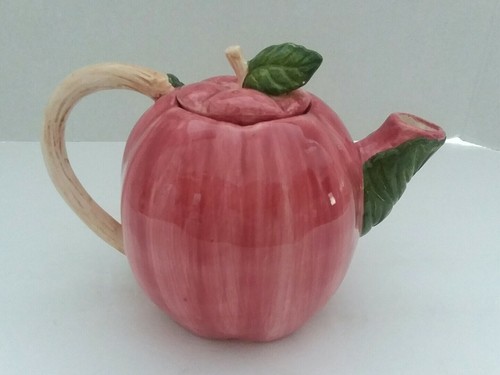Adorable APPLE & Fruit Theme Teapot Lemon Grapes Strawberry Handpainted - Picture 4 of 6