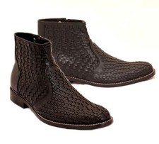 Handmade Men Combat Wavy Leather Boots, Ankle High Side Zipper Ankle High Boots