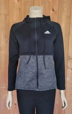 ADIDAS Women  s Jacket Hoodie Climawarm Full Zip Pockets Size XS  3 Stripe