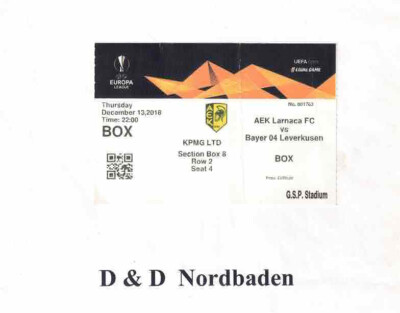 Ticket / Admission Ticket 18/19 EC AEK Larnaca v Bayer Leverkusen VIP