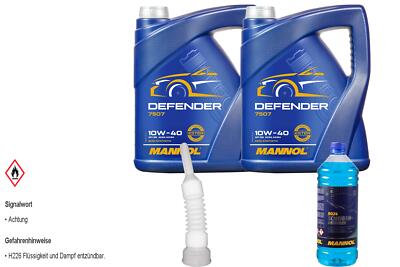 10L MANNOL Defender 10W-40 API SL/CF Motoröl inkl. Schlauch + Scheibenreiniger