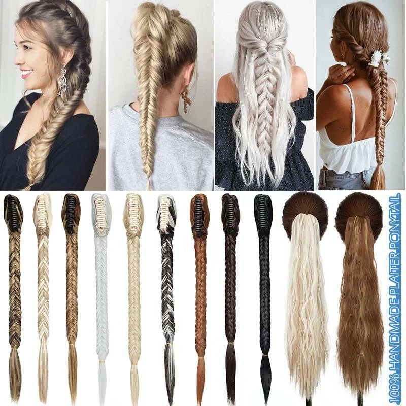 Ponytail Long Hairpiece Clip In Fishtail Plait Braids Pony Tail Claw  Extension | eBay