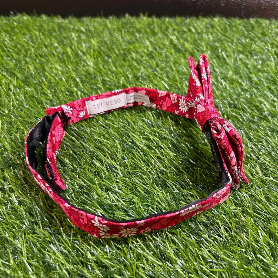 Tre Vero Floral Bow Tie Adjustable Necktie Pink Red Linen Silk Wedding Party New - Image 2 of 4