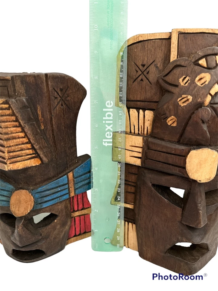 2 Máscaras de Mesa de Madera Maya Centroamericana Foto 4 de 4