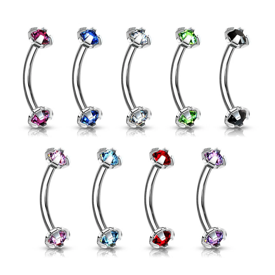 16G Eyebrow Ring Curved Barbell Prong Set CZ Lip Rook Daith Snug Piercing 8mm - Image 2 of 3