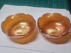 2 Jeanette Crackle Marigold Carnival Glass Scalloped Edge