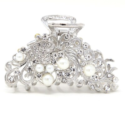  Medium elegant rhinestones crystal heart flower bridal metal hair clip claw jaw