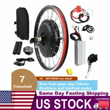 20" E-Bike Rear Wheel 48V 1000W Electric Bicycle Hub Motor Conversion Kit w/ LED