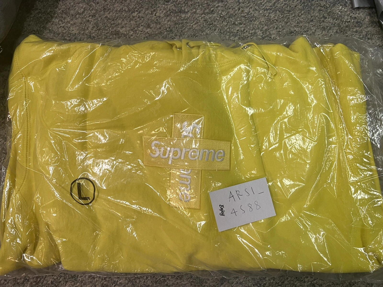 Sweat shirt à capuche logo Supreme Cross Box neuf avec étiquettes   jaune citron   GRAND