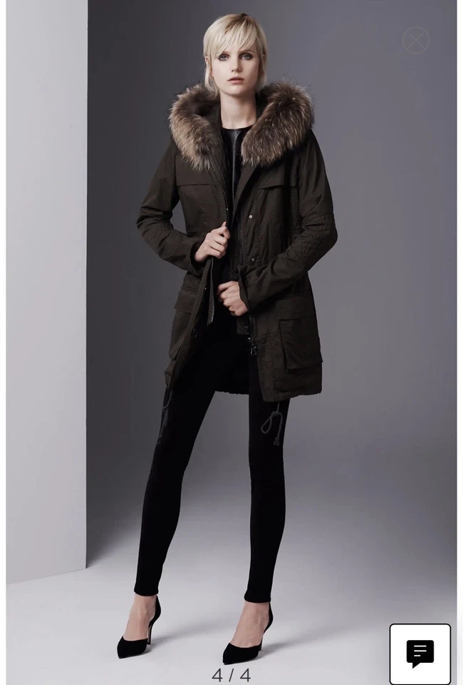 Chaqueta de anorak de algodón con adornos de piel de coyote Vince MEDIANA Foto 3 de 4