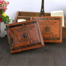 Men's US 100 Dollar Bill Leather Bifold Card Photo Holder Wallet Handbag Purse