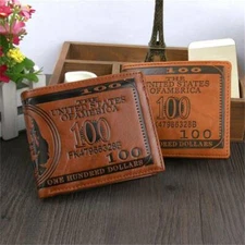 Men's US 100 Dollar Bill Leather Bifold Card Photo Holder Wallet Handbag Purse