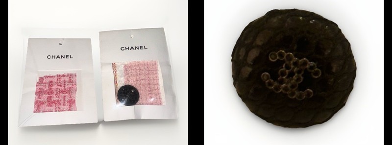 X2 CHANEL Pink Fabric Swatch Tweed + Collectible Black Rhinestone Loose Button