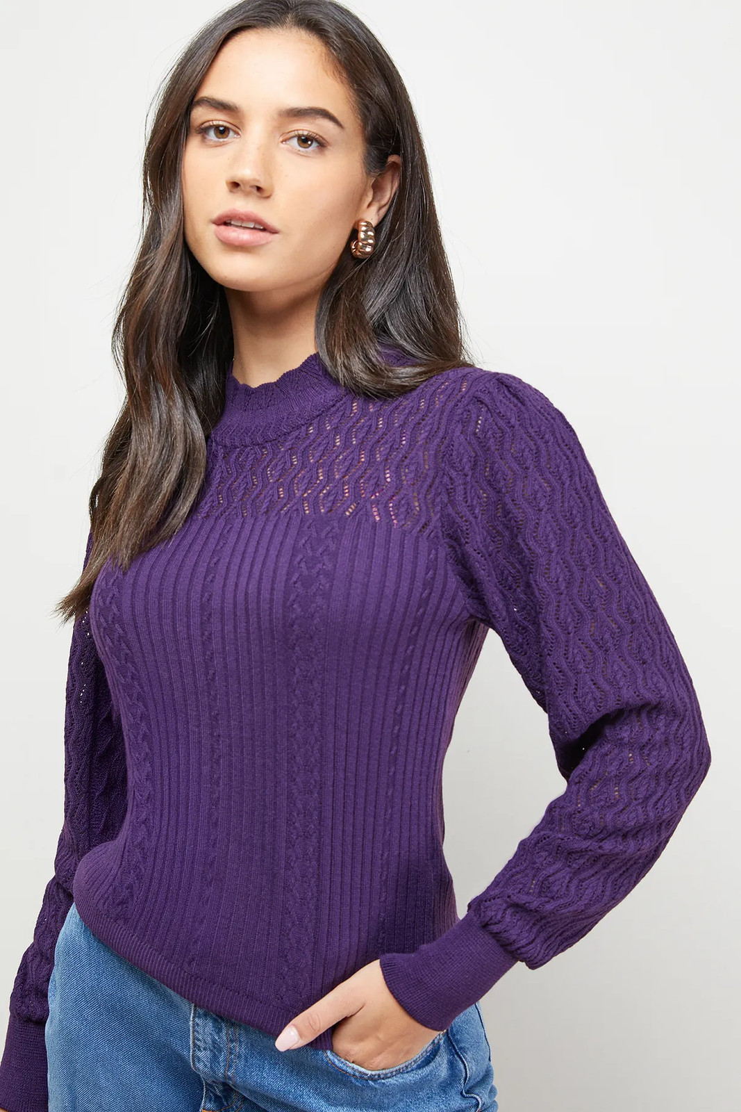 Jersey y cárdigans informales Oasis Aubergine calibre fino para mujer