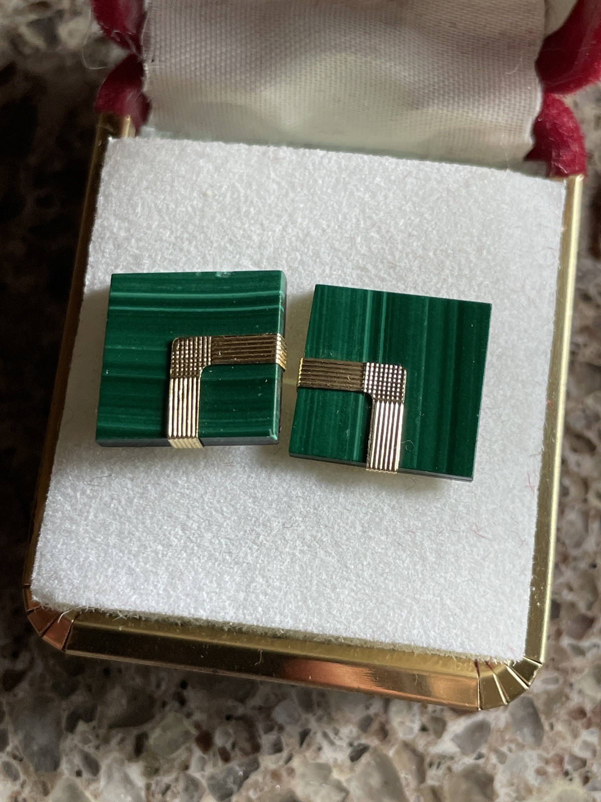 Vintage Peter Brams 14K Solid Gold   Malachite Ea… - image 3