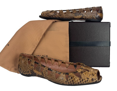 $2,010 Alaia Brown Python Leather Ballet Flats 11 US 41 EU Shoes Box Bag Auth